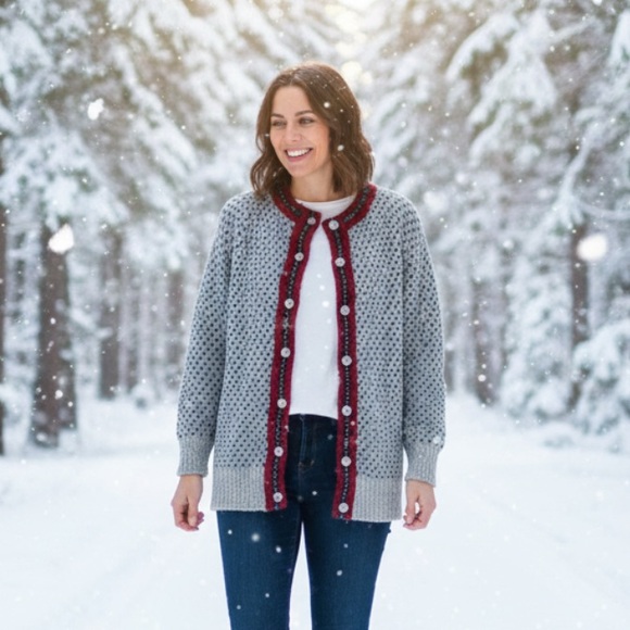 L L Bean Sweaters - Vintage LL Bean Women's wool Birdseye button up cardigan sweater, USA EUC